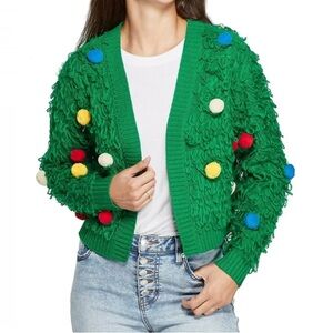 Christmas’s tree cardigan, loop with poms, women’s XS